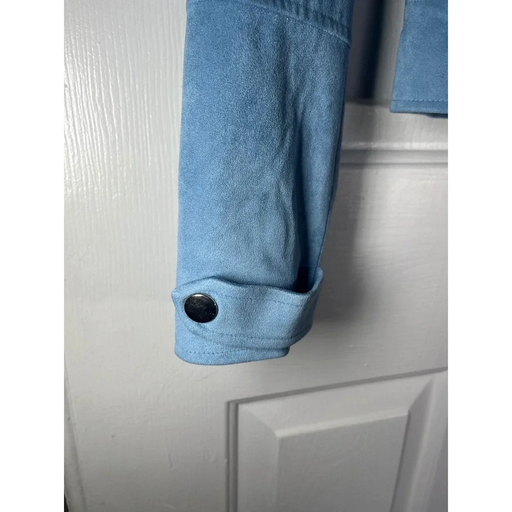 Chelsea & Violet Moto Jacket Faux Suede Small Blue Asymmetrical Zip Pocket NWT - Picture 11 of 11
